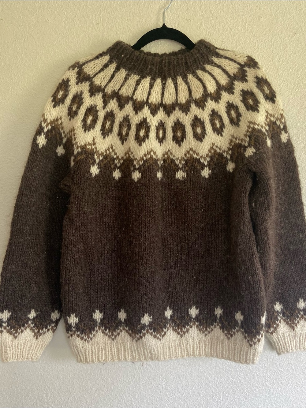 Vintage Nordic fair isle wool knit chunky Sweater brown winter outdoor